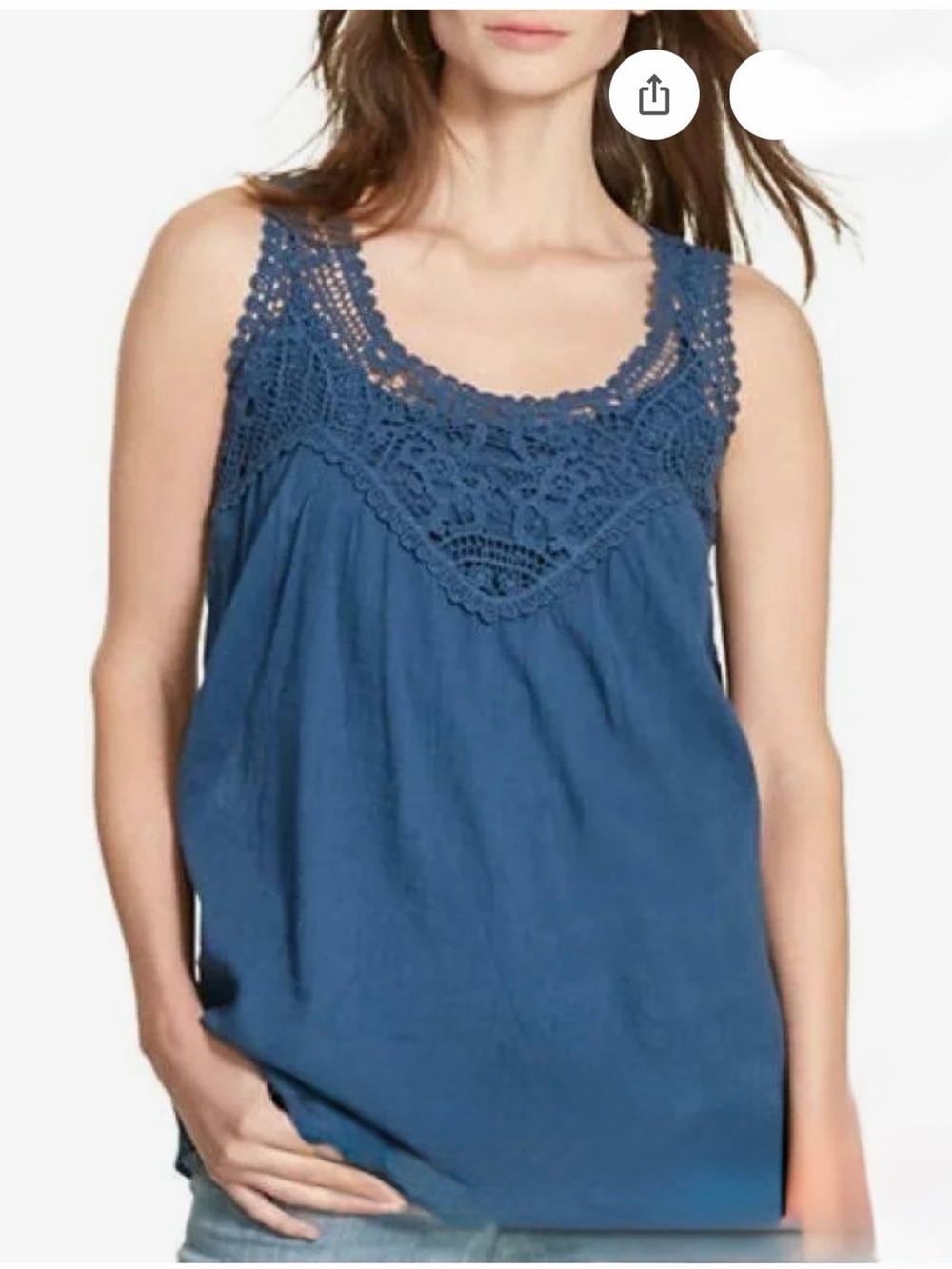 Lauren Ralph Lauren Sleeveless Blue Boho  Crochet Gauze‎ Top Size Medium